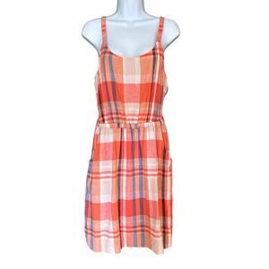 Old Navy Linen Blend Plaid Sundress M Coastal Preppy Cottagecore Summer Pockets